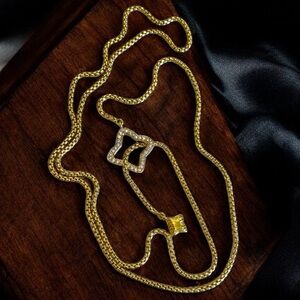 Beautiful DAVID YURMAN 18K Gold QUATREFOIL DIAMOND Chain 24” Lariat Necklace